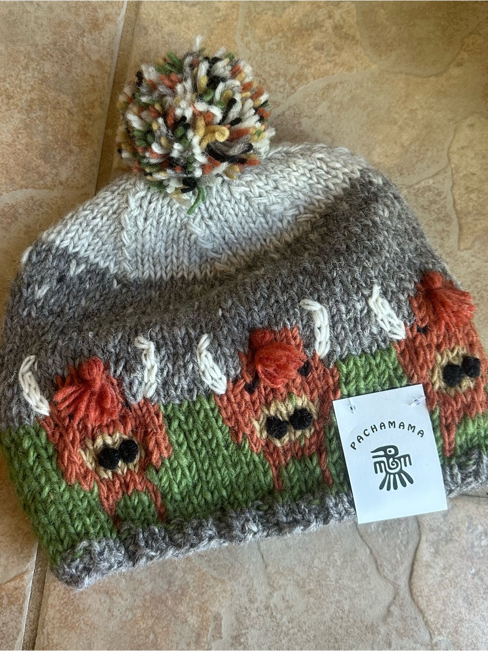 PACHAMAMA Beanie Hat Cap Knitwear Highland Cow Knitted One Size 100% Wool
